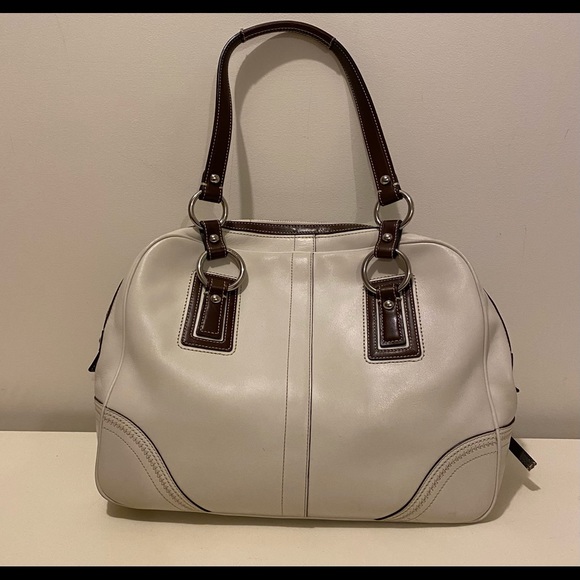 Coach Handbags - Coach Large Winter Wht/Brown Leather Shoulder Bag